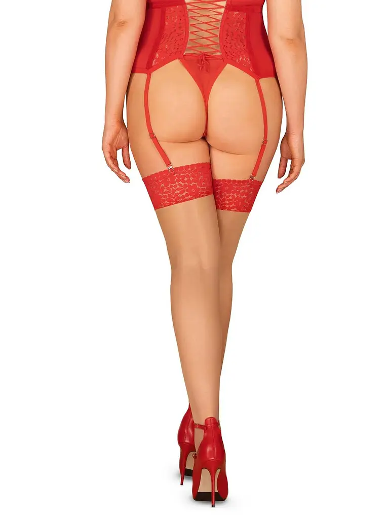 Чулки Obsessive Blossmina 6XL/7XL красный - фото 2