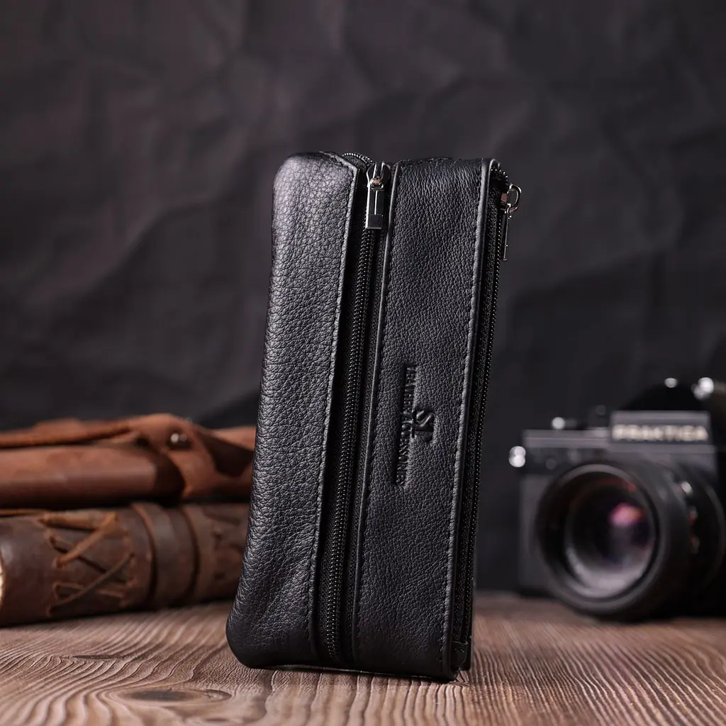 Містка шкіряна ключниця на блискавці ST Leather 22556 чорна - фото 8