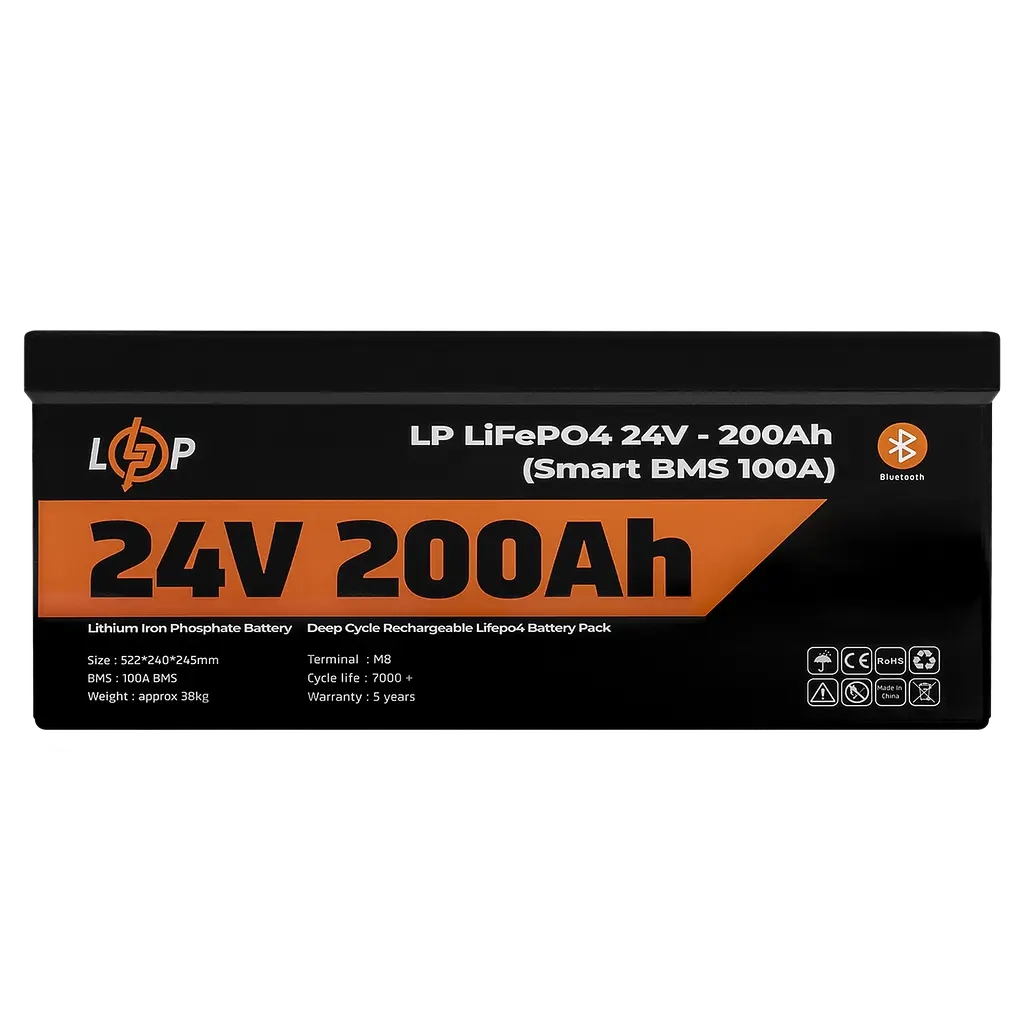 Аккумулятор LP LiFePO4 24V (25,6V) - 200 Ah (5120Wh) (Smart BMS 100А) с BT пластик для ИБП - фото 2