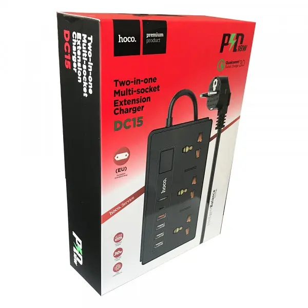 Мережевий подовжувач Hoco DC15 2-in-1 Multi-socket 4 USB/1*PD 18W/3*Plug/QC3.0/PD 30W - фото 2
