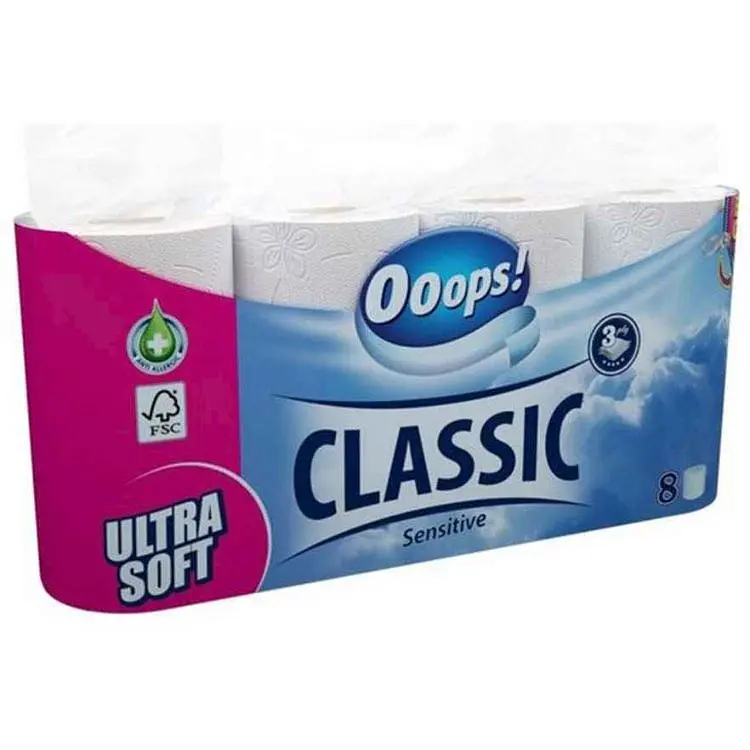 Туалетний папір OOOPS! 3 шари Classic Sensitive 8шт 140 відривів