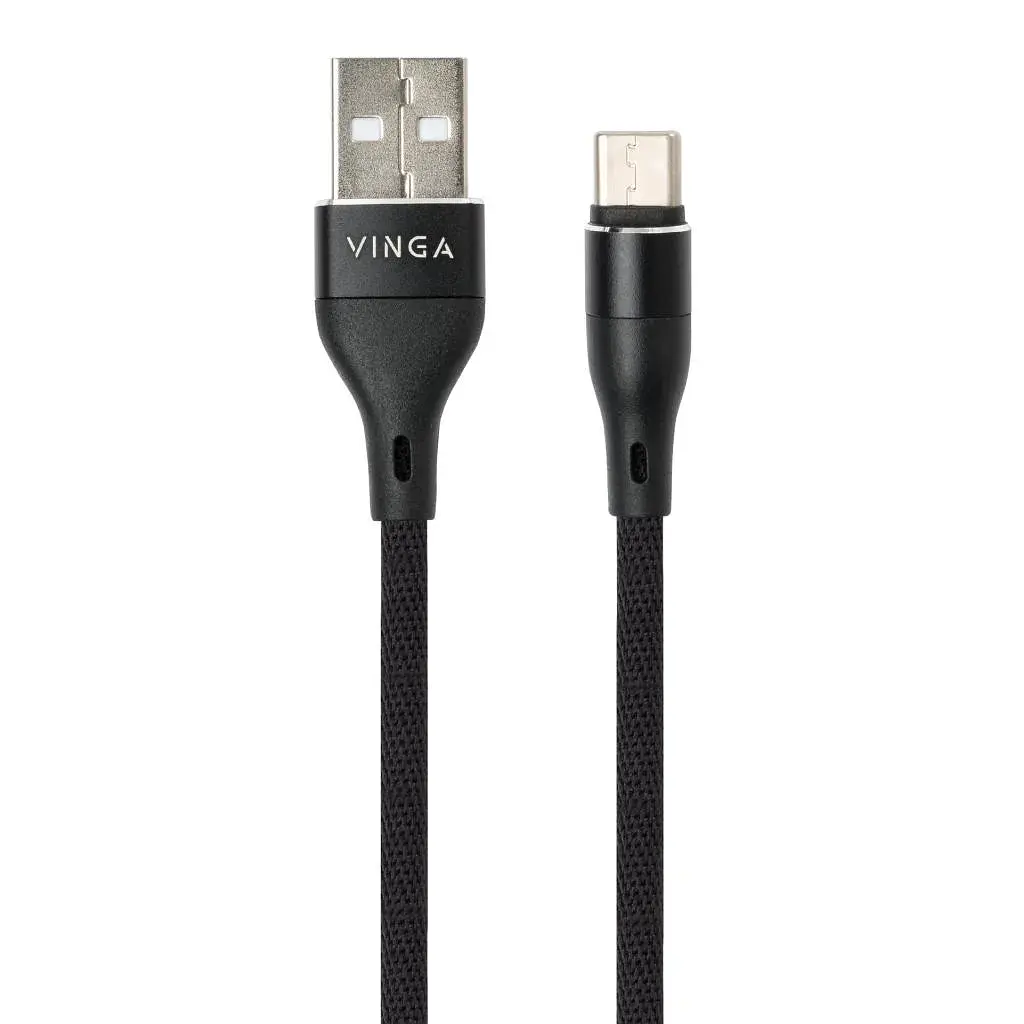 Дата кабель USB 2.0 AM to USB-C 1.0m cylindric nylon back Vinga (VCPDCTCCANB1BK) - фото 2