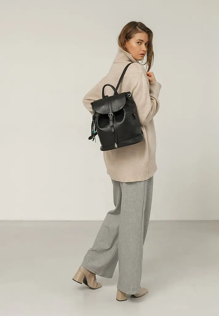 Кожаный женский рюкзак Олсен черный - фото 7