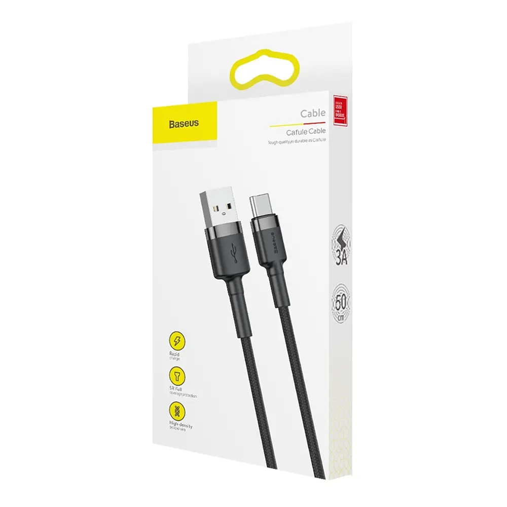 Кабель Baseus cafule Cable USB For Type - C 3A 0.5 M Gray + Black - фото 2