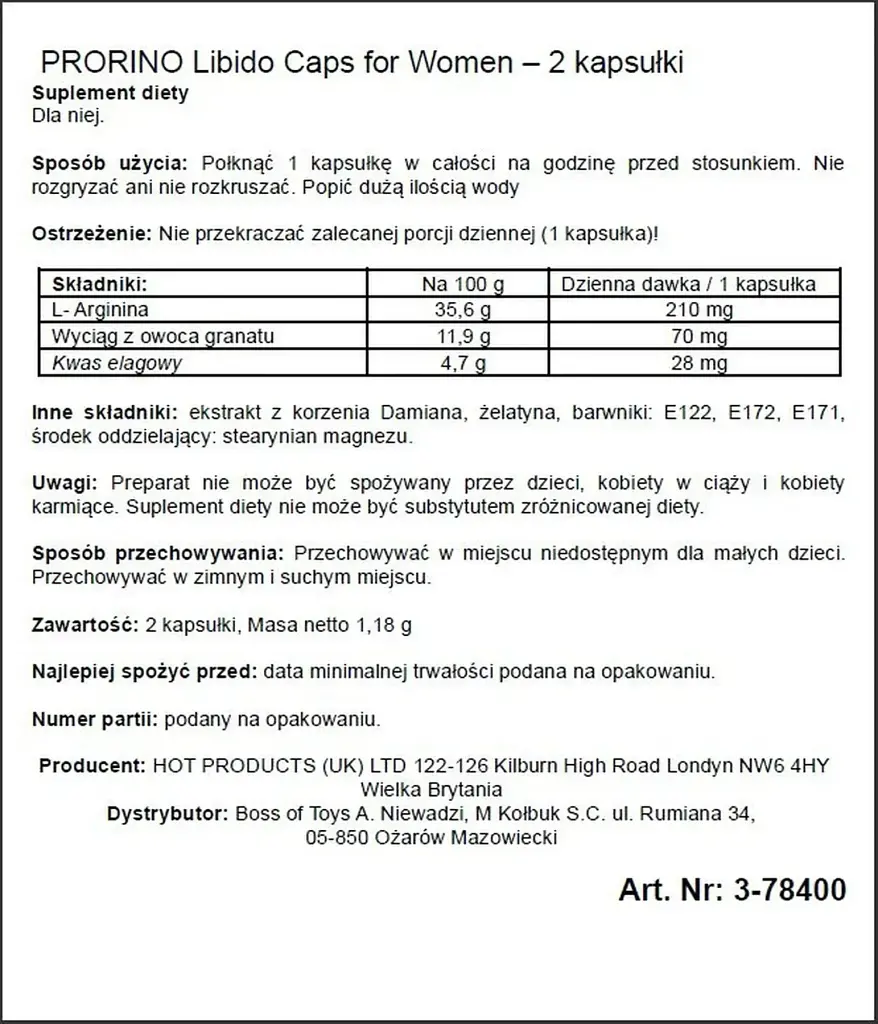 Капсулы для повышения либидо у женщин PRORINO Libido Caps, 2 капсули - фото 2