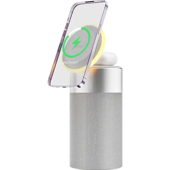 Бездротовий зарядний пристрій WiWU Wi-W022 Multi-Function with Ambient Light Speaker Silver [99538] - фото 3