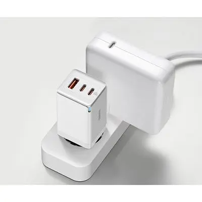 Зарядний пристрій Baseus 2xUSB-C 65W + 1xUSB GaN + cable USB-C to USB-C 100W 1.0m white (CCGP120202) - фото 8