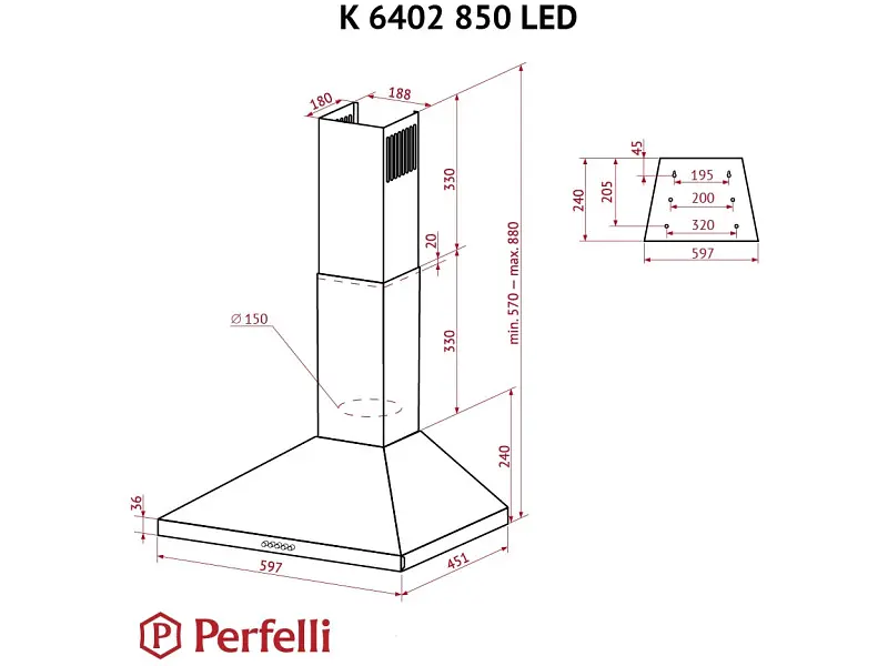 Витяжка Perfelli K 6402 BL 850 LED - фото 9