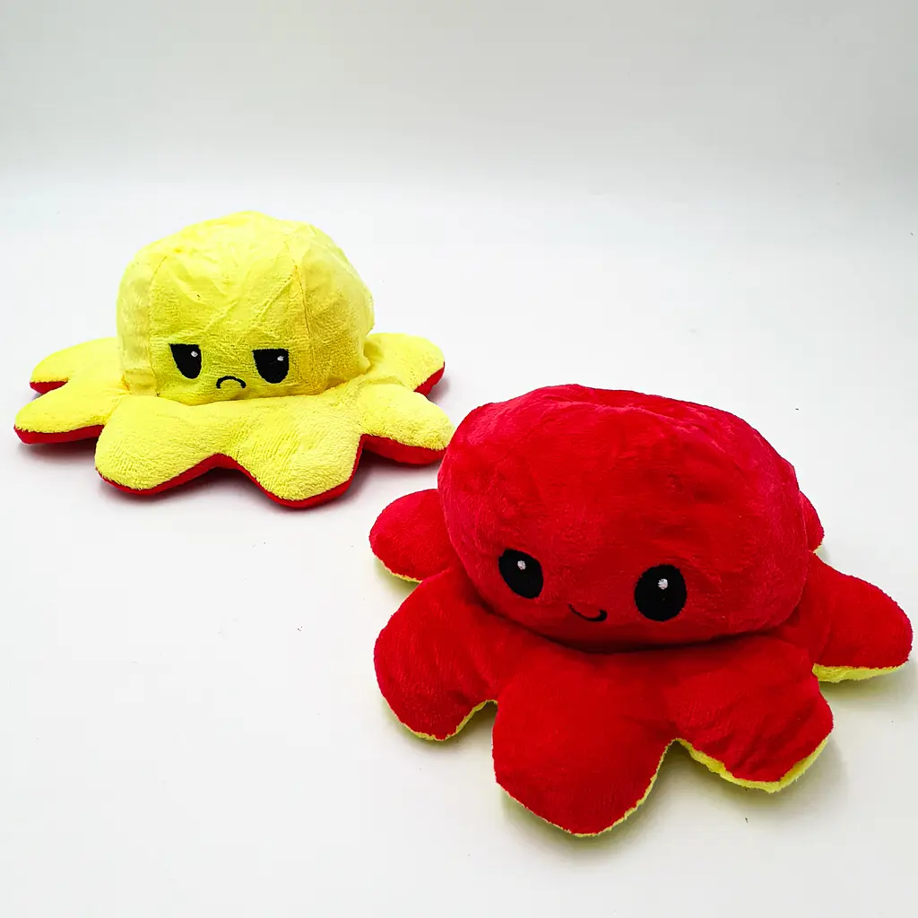 М'яка іграшка Восьминіг перевертень двосторонній веселий сумний Mood Octopus 16 см UKC жовто/червоний