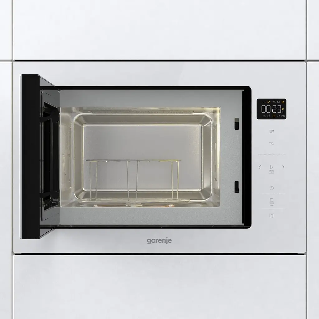 Мікрохвильова піч Gorenje вбудовувана 25л 900Вт гриль дисплей приготування на кількох рівнях білий - фото 3
