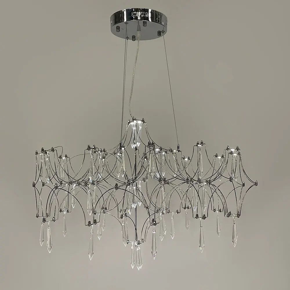 Дизайнерская невесомая серебряная люстра с хрусталем Ø 70 см | Ст. MJ 203-730 CH | Line F - фото 9