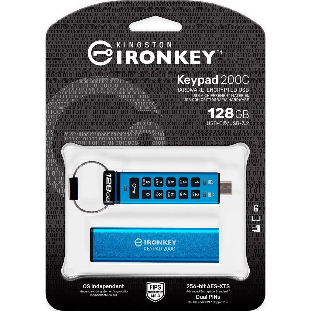 Флеш-накопитель USB3.2 128GB Kingston IronKey Keypad 200 Type-C Blue (IKKP200C/128GB) - фото 6