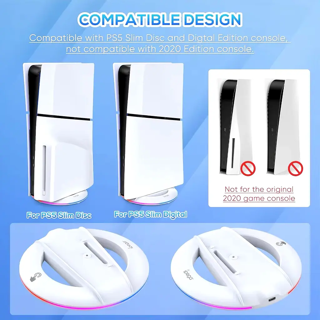 Вертикальна RGB-підставка Pega Sony PlayStation 5 Slim PS5 Slim Білий - фото 5