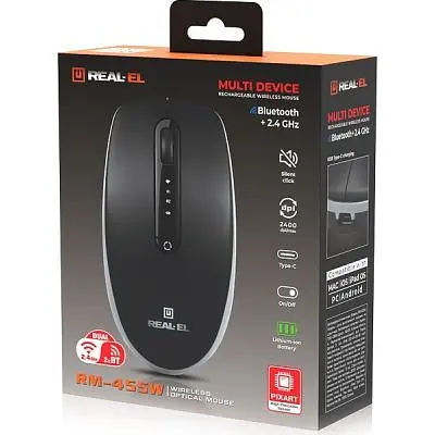 Комп'ютерна мишка Real-El RM-455W Wireless/Bluetooth Black/Gray (EL123200047) - фото 9