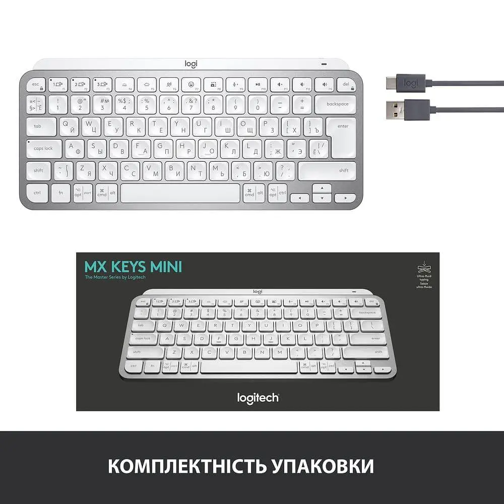Клавіатура Logitech MX Keys Mini Wireless Illuminated Pale Grey (920-010499) - фото 10