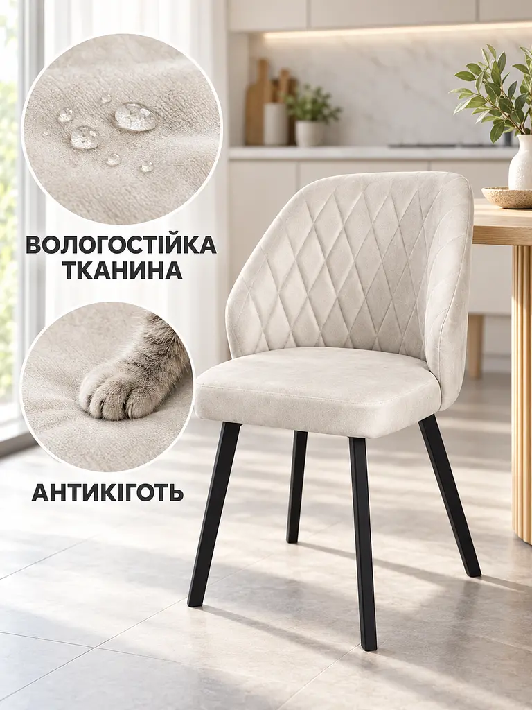 М’який стілець Лондон для кафе та кав’ярні з оббивкою антикіготь 83×52 см до 200 кг, молочний (49676409) - фото 8