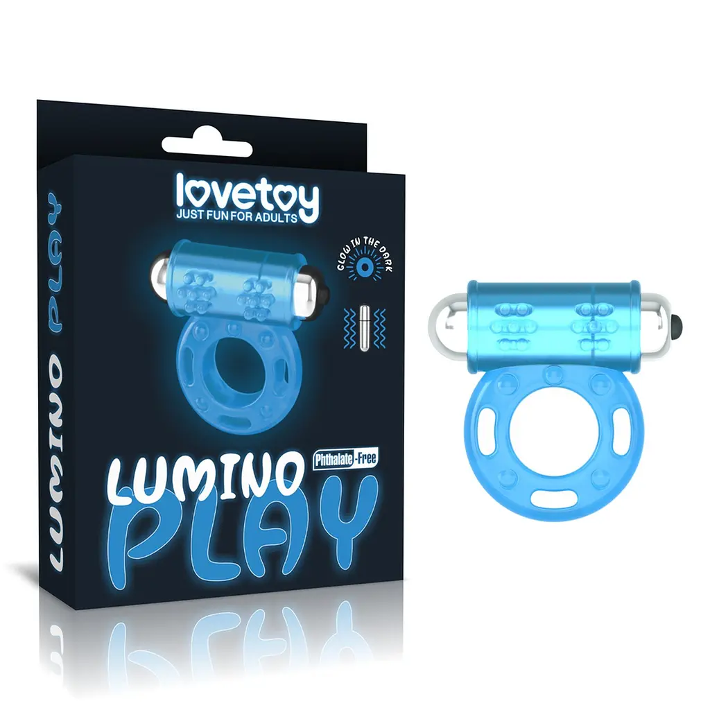 Неонове ерекційне кільце з вібрацією Lovetoy Lumino Play блакитний - фото 12