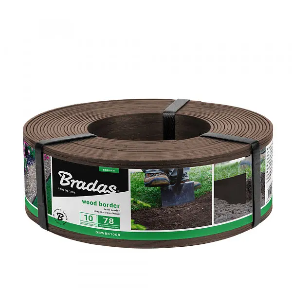 Бордюр рівний газонний Bradas WOOD BORDER 78мм х 2,8мм х 10м коричневий OBWBR1008