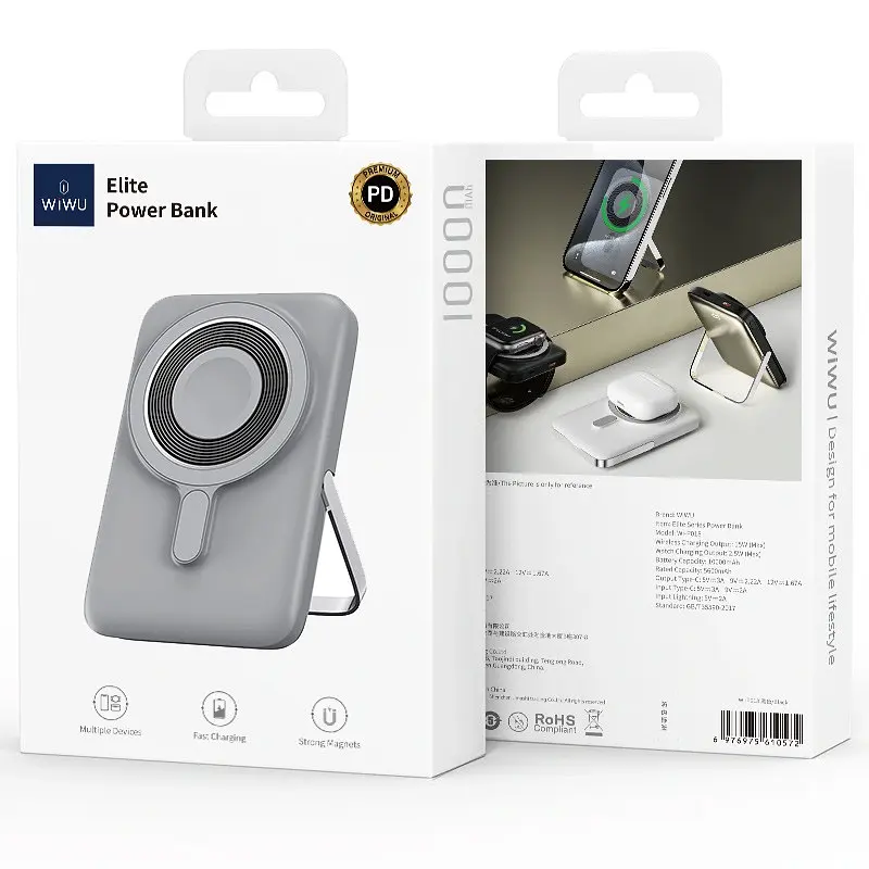 Портативний ЗП Power Bank WIWU Wi-P018 Elite 3 in 1 з БЗП 10000 mAh Gray - фото 3