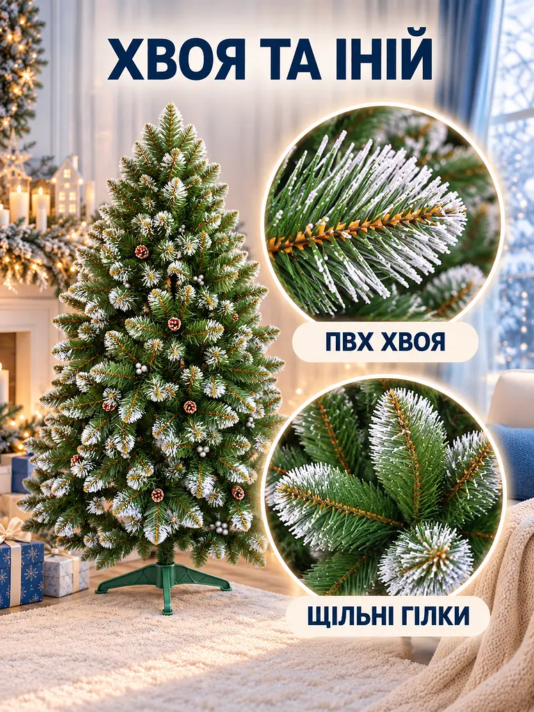 Сертифицированная елка искусственная пушистая с снегом и серебряными шишками и жемчужинами YaLINKA КS18 180 см с - фото 7