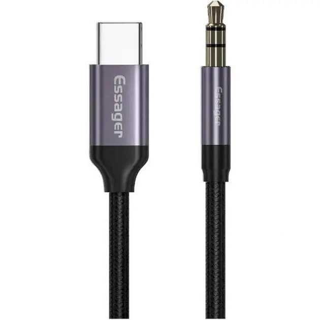 Аудіо-перехідник Type-C to AUX Mini-Jack 3.5 mm Essager 1М Кабель Аукс на Тайп-С (USB-C) Black-Grey (695523740259) - фото 2