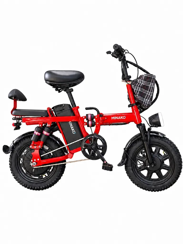 Електровелосипед Minako Mini 16" двомісний (1000W, 24Ah) + Пасажирське сидіння Червоний - фото 2