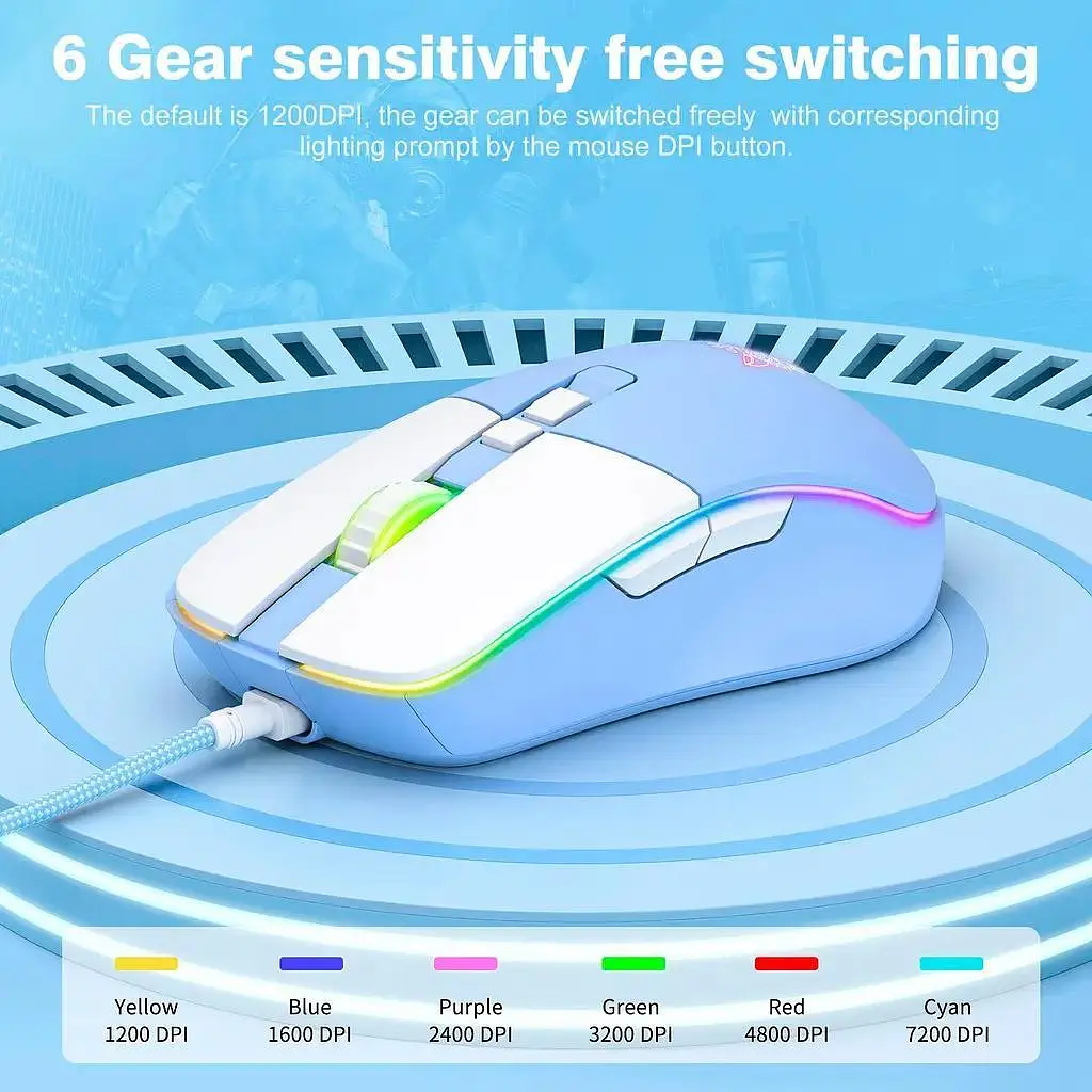 Компьютерная мышка Onikuma игровая C-16 для ПК и ноутбука проводная с RGB подсветкой 7200 DPI 8 кнопок USB эргономичная - фото 3