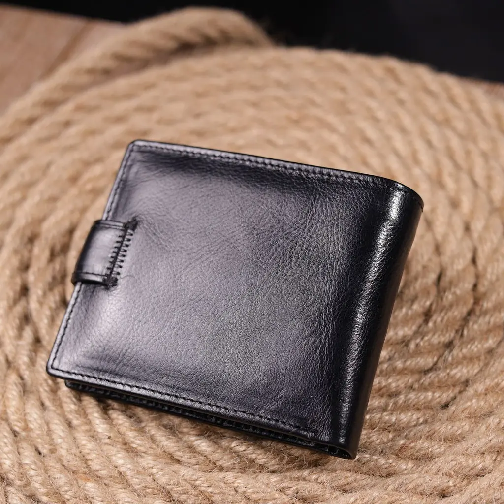Чоловічий гаманець з натуральної гладкої шкіри у два додавання ST Leather 19409 чорний - фото 10