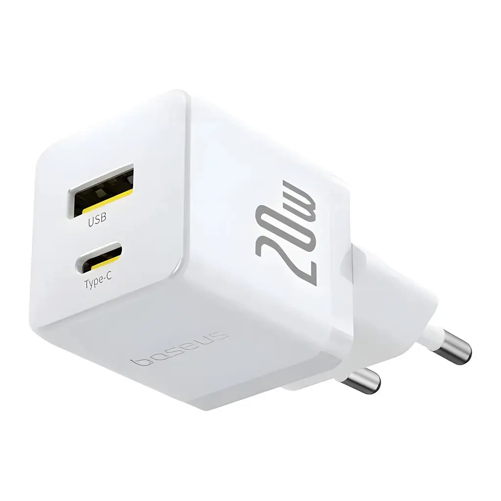 Зарядний пристрій Baseus 1xUSB-C 20 Вт + 1xUSB білий + кабель USB-C — USB-C 60 Вт 1.0 м (P10111608213-01) - фото 6