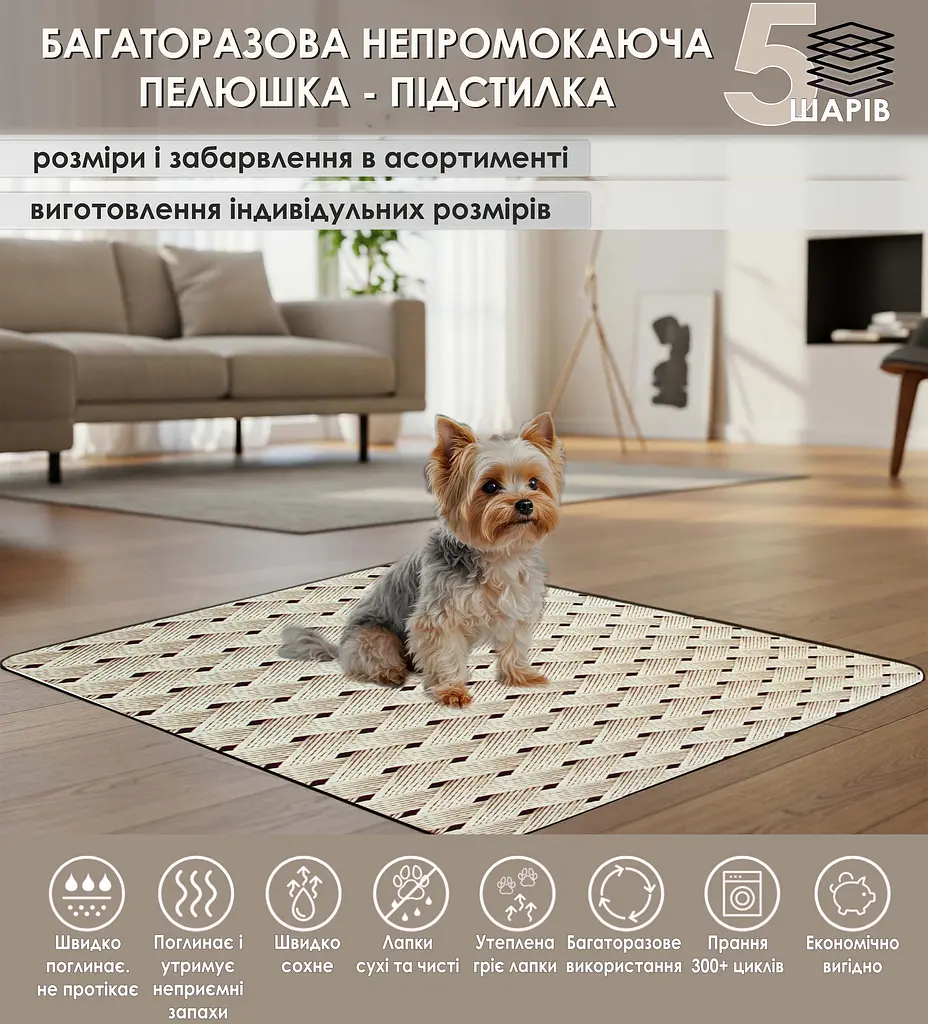 Многоразовая пеленка Giselle  60х75 см для собак впитывающая, непромокаемая, антизапах 5004011 - фото 2