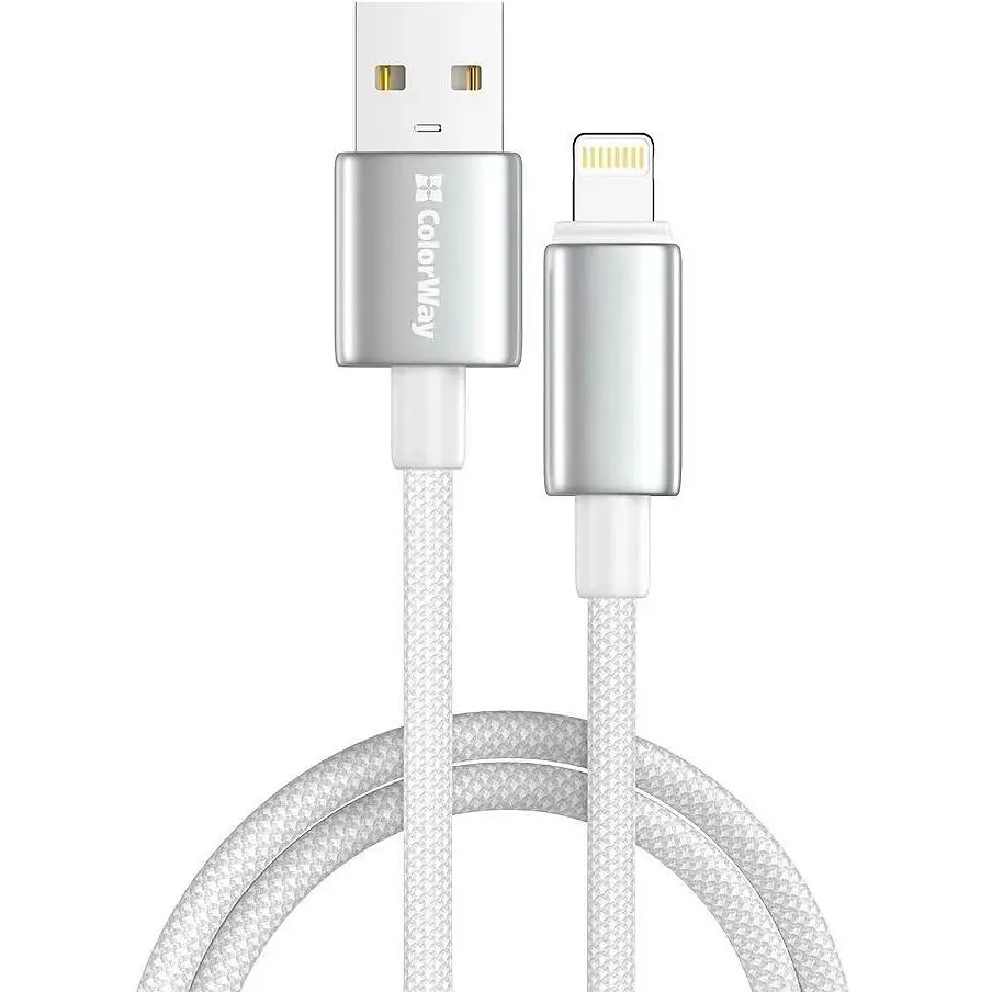 Кабель ColorWay USB - Lightning (M/M), zinc alloy braided, 3А, 1 м, White (CW-CBUL098-WT)