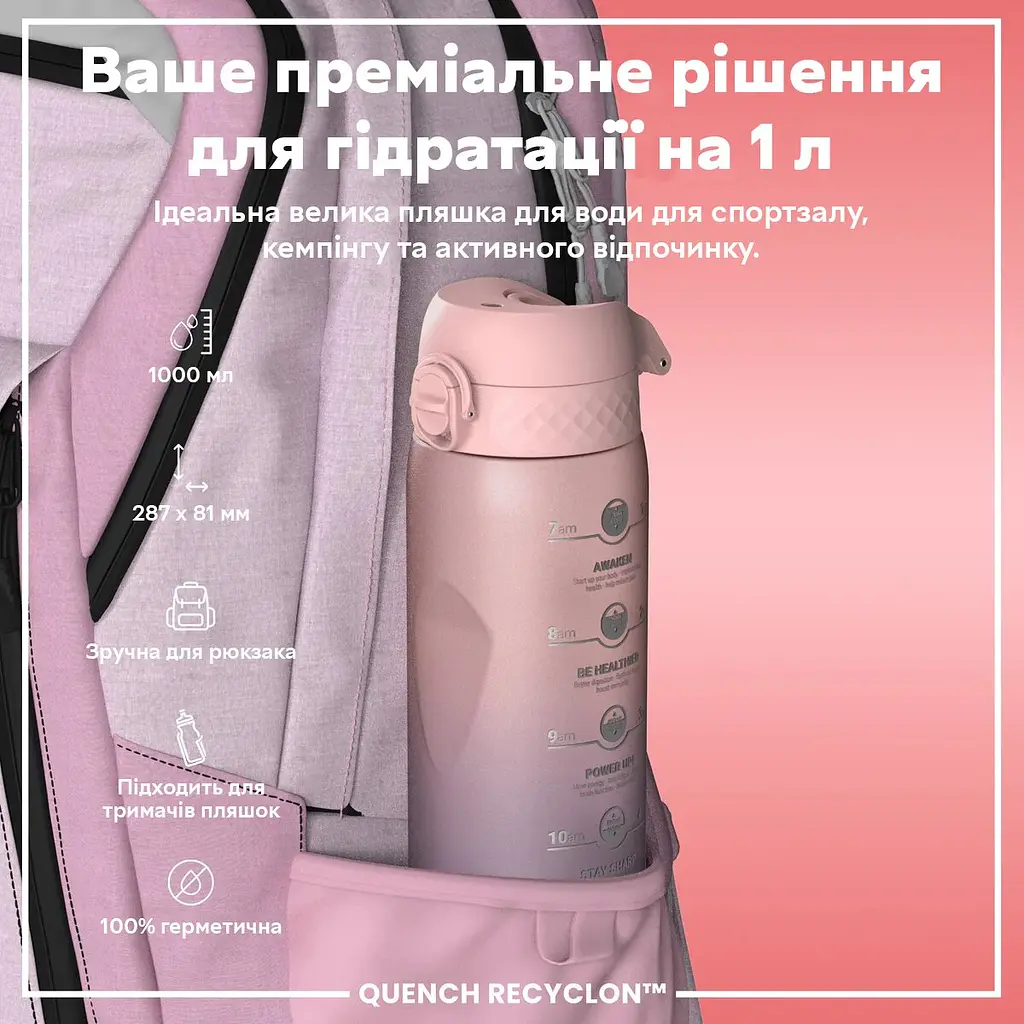 Спортивна пляшка Ion8 Quench Recyclon BPA Free, 1 л - Periwinkle/Rose Motivator - фото 2