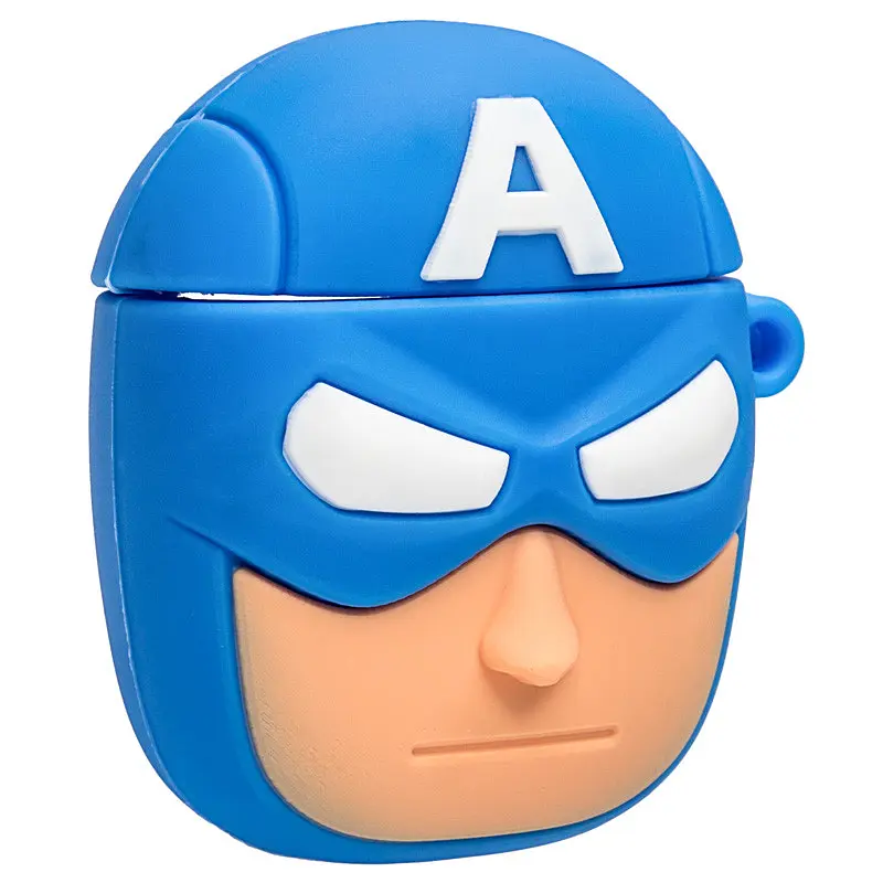 Силіконовий футляр Marvel & DC series для навушників AirPods 1/2 + карабін Капітан Америка/Синій - фото 3
