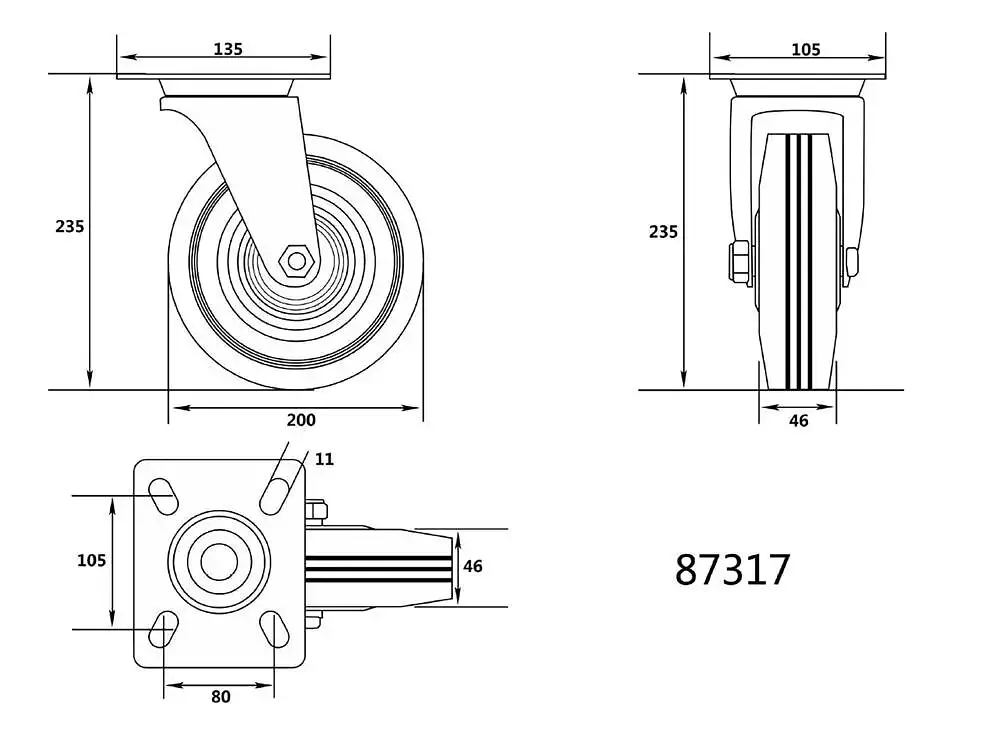 Колесо до візка Vorel з обертовою опорою 200 мм навантаження 150 кг (87317) - фото 2