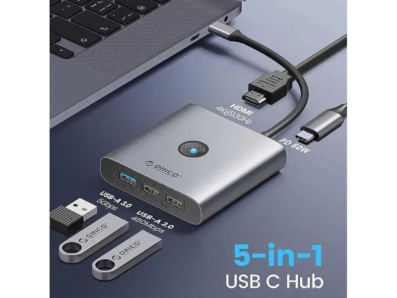 Док-станція Orico Type-C 5-in-1 Docking Station (FAX3-5P-GY-EP) - фото 3
