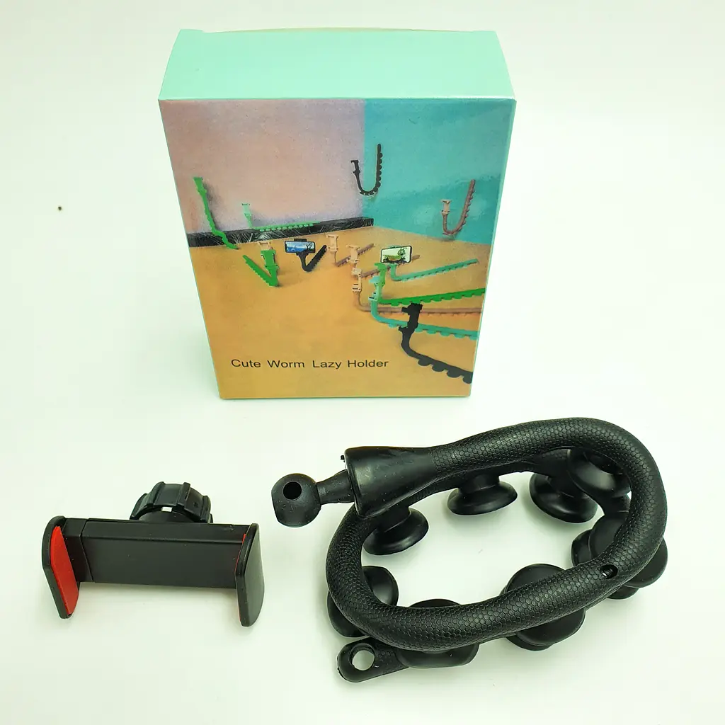 Гнучкий тримач для телефону з універсальними присосками UKC Cute Worm Lazy Holder чорний - фото 2