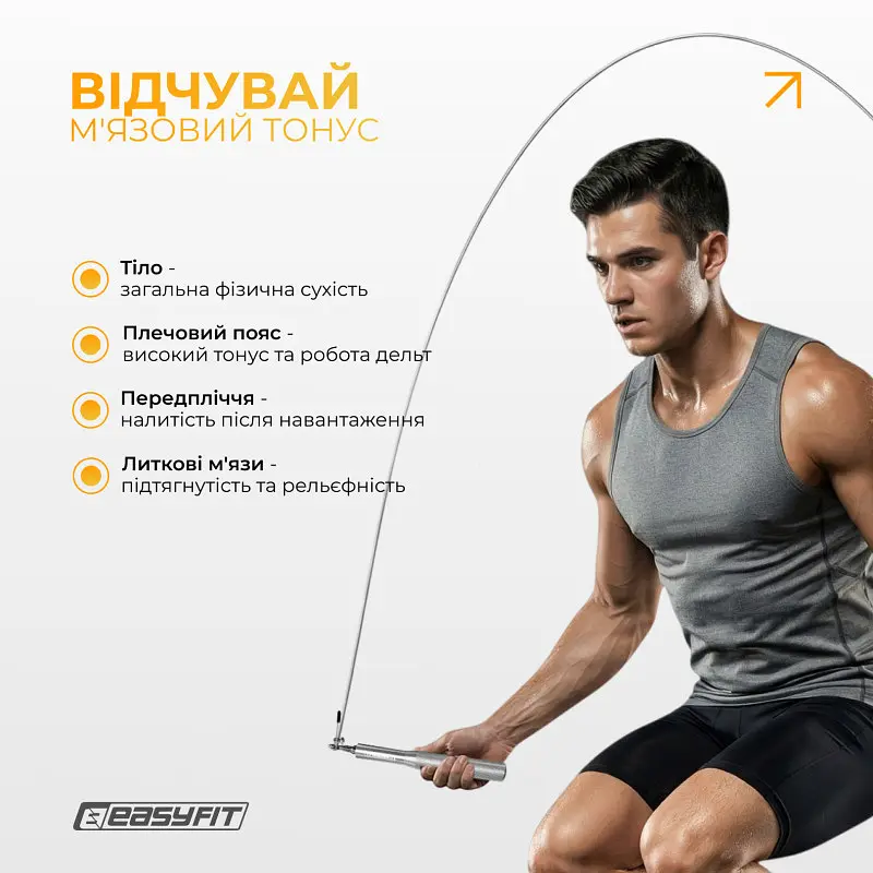 Швидкісна скакалка EasyFit Aluminium зі сталевим тросом та алюмінієвими ручками сіра - фото 6