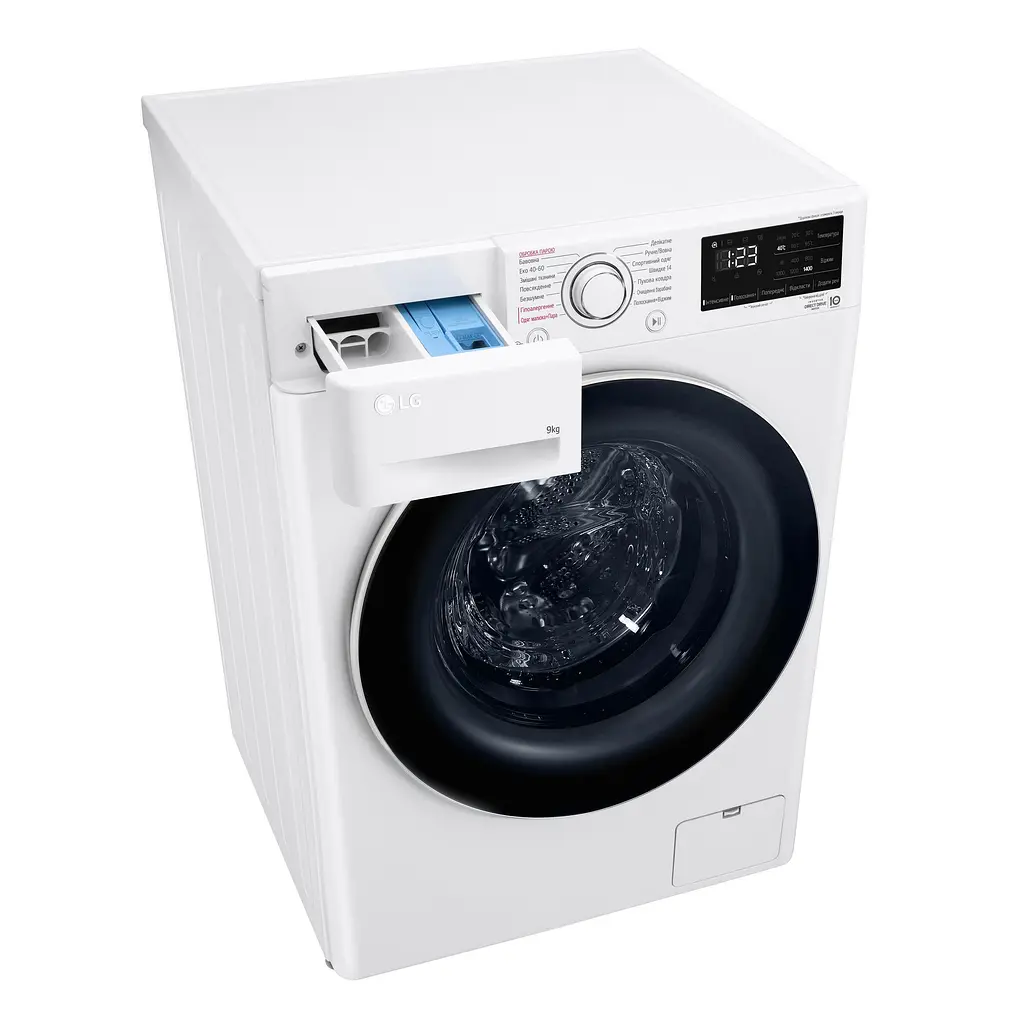 Пральна машина LG фронтальна, 9кг, 1400, A+++, 57см, дисплей, пара, інвертор, білий (F4V3VS0WW) - фото 8