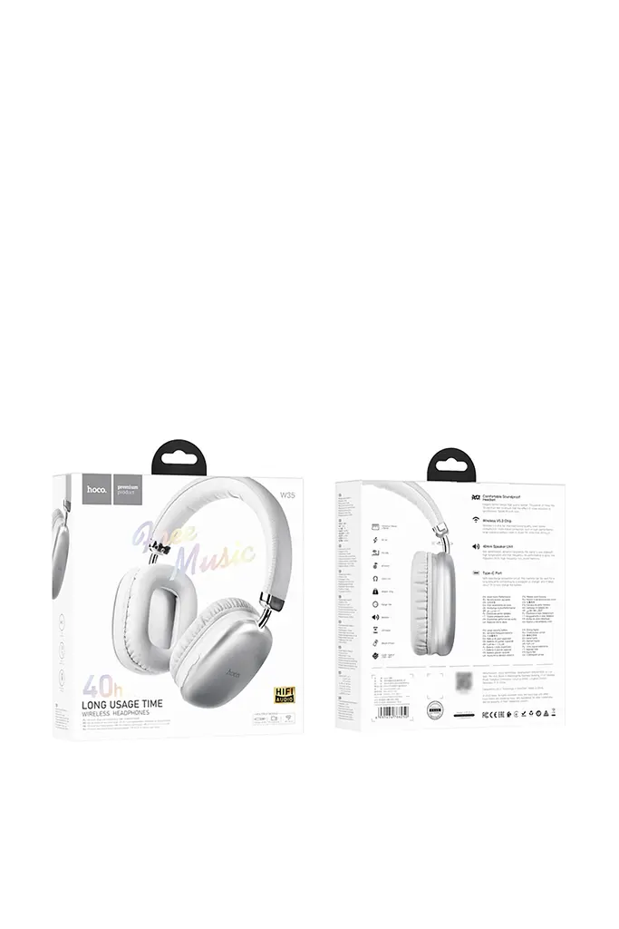 Беспроводные наушники Hoco ЦБ-00265582 W35 накладные серебряные - фото 3