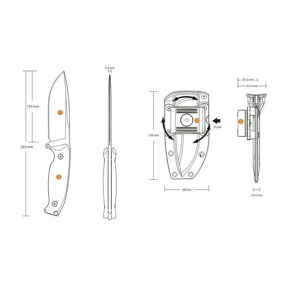 Ніж фіксований Ruike Jager F118-B 110 мм 14C28N G10 чорний - фото 3