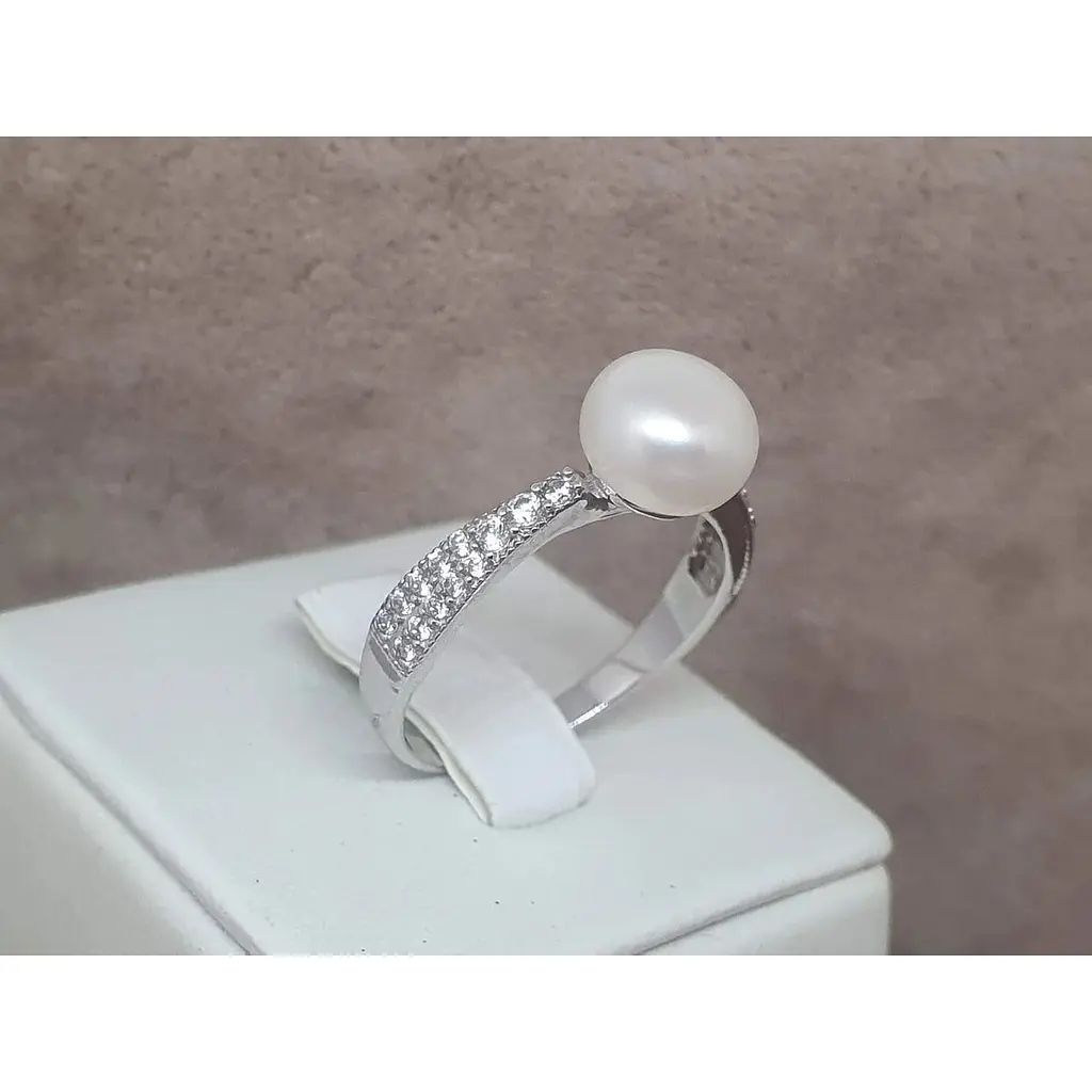 Срібне кільце Qvaliz з перлами і фіанітами. 901-00290-10 19 - фото 3