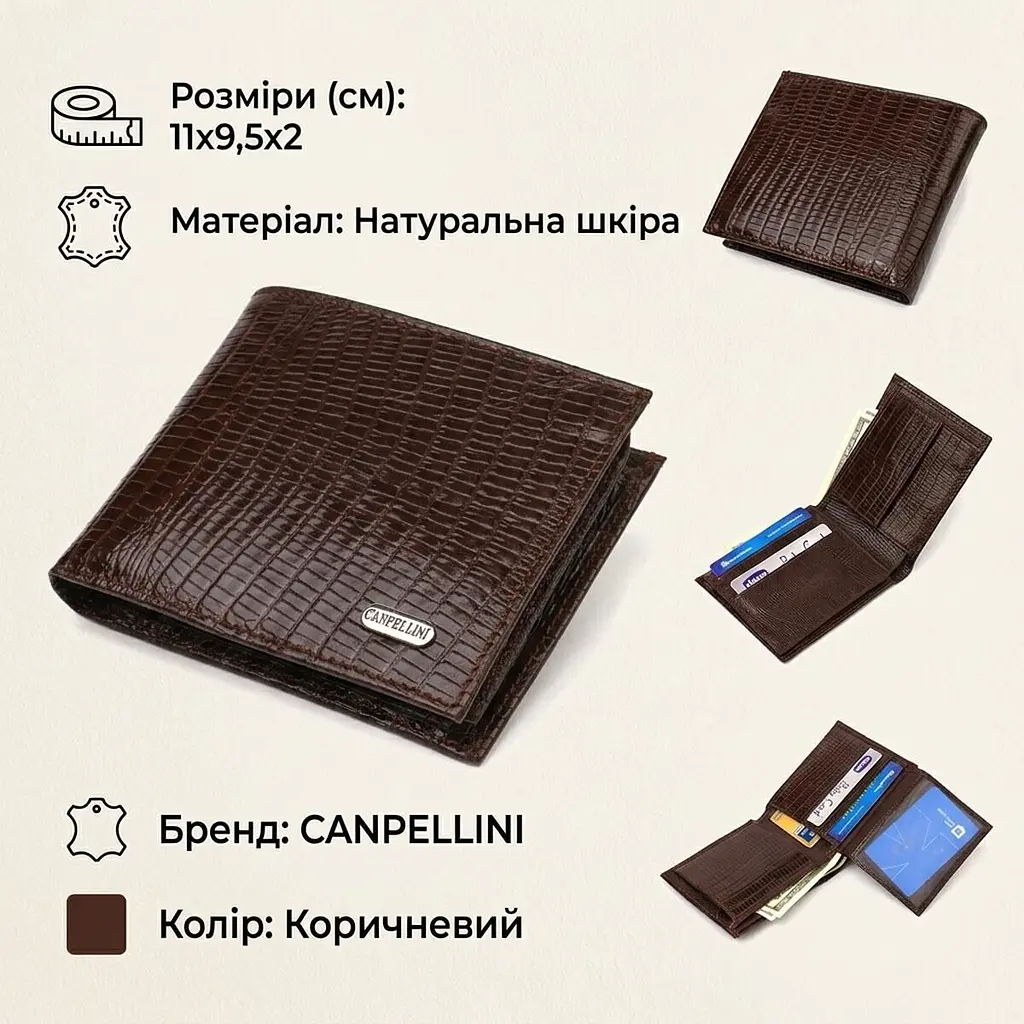 Цікаве чоловіче портмоне з натуральної фактурної шкіри Canpellini 21785 коричневе - фото 3