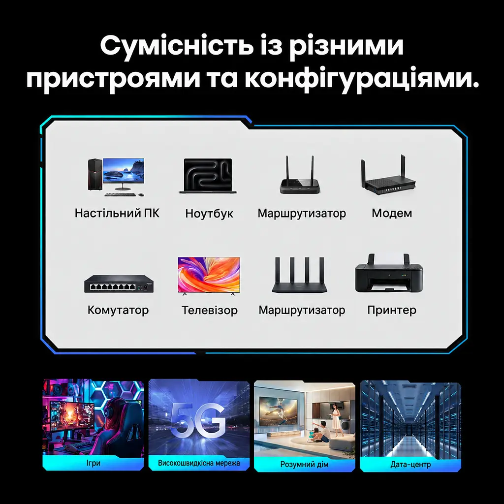 Мережевий кабель Ethernet Vention 1,5 м патч-корд RJ45 штекер на RJ45 штекер Cat8 до 40 Гбіт/с смуга пропускання 2000 МГц з подвійним екрануванням S/FTP з гнучкою оболонкою чорний (IKRBG) - фото 10