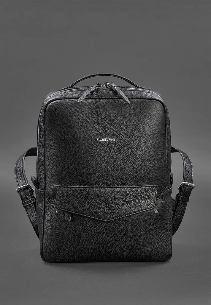 Кожаный женский городской рюкзак на молнии Cooper черный флотар - фото 3