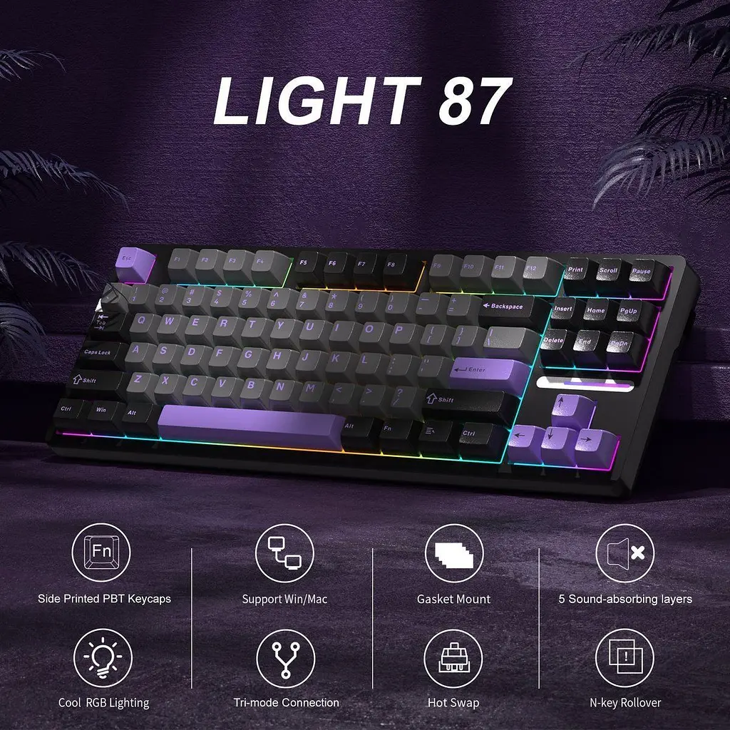 Клавіатура MageGee Light 87 Wireless Blue Whale Switch Dark Purple (6971969728721-UA) [164294] - фото 10