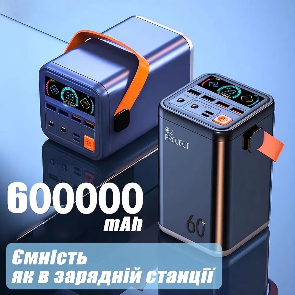 Потужний Повербанк Великої Ємності на 60000 mAh 45W із Швидкою Зарядкою Type C O2 Project Power Bank 60000mah YT-2030 для роутера - фото 3