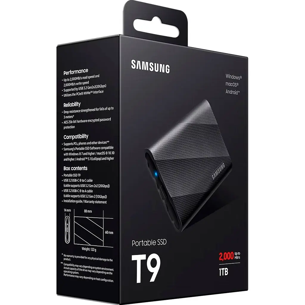 Зовнішній SSD накопичувач Samsung T9 1TB Black (MU-PG1T0B/EU) [106075] - фото 8
