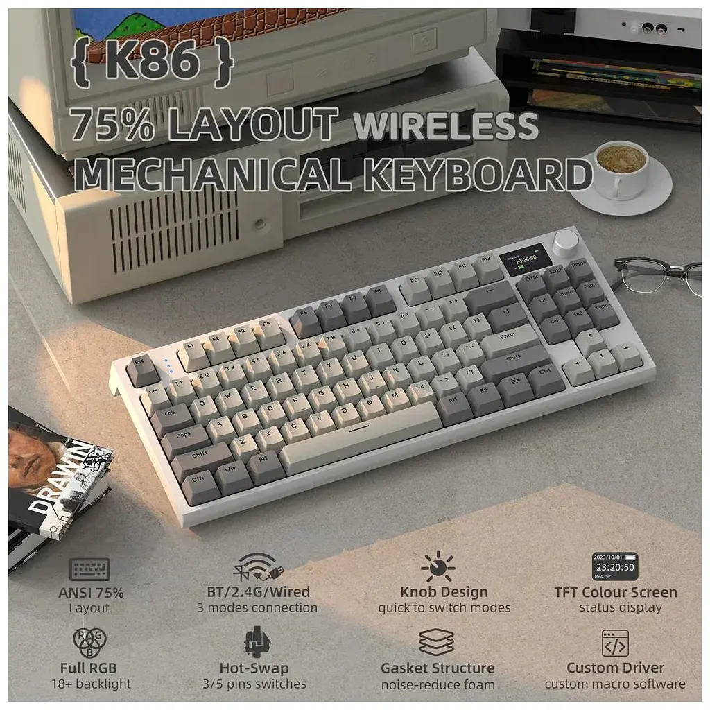 Клавіатура Attack Shark K86 RGB Wireless/Bluetooth/USB UA Gradient Black (K86BG_AS) - фото 2