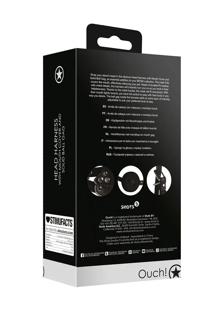 Маска-кляп Head Harness with Mouth Cover and Solid Ball Gag - Black Ouch! 36-OU895BLK 100291 - фото 11