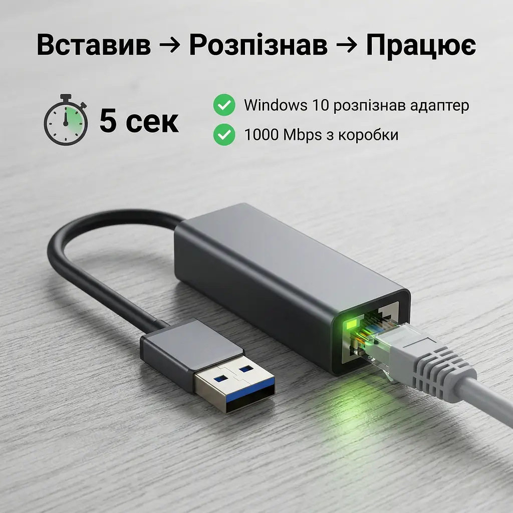 Everon USB Type-A до RJ45 Ethernet адаптер 1 Гбіт мережева карта - фото 3